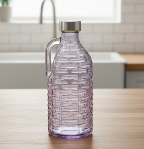 Glass Water Bottle Purple Square Pattern Round Shape With Handle - abdo-201-212