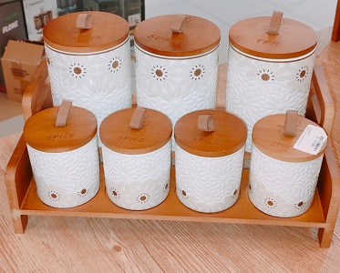 Andalus spice set 7 pieces holder and lid bamboo
