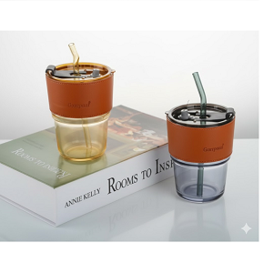 Pyrex Mug With Leather Cover and Straw CH-A1-493
