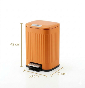 Trash bin 12 liters - orange with striped design - hydraulic open
