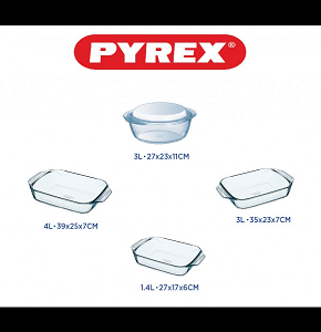 Pyrex Set – 5 Pieces – Rectangular (28 + 35 + 39 cm) + Casserole with Lid 3L
