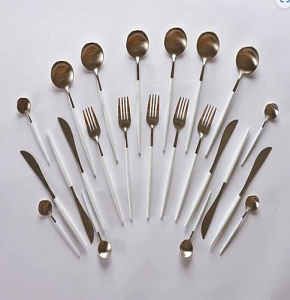 Set of 4 bouillon spoons silver with white handle code C12-10 WHITE
