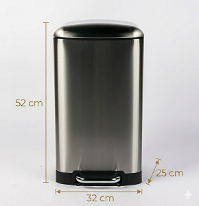 Trash bin 20 liters - metallic silver - hydraulic open
