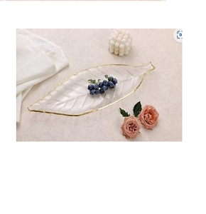 Danny Home glass serving tray Three Leaves with gilded frame RW12-01


