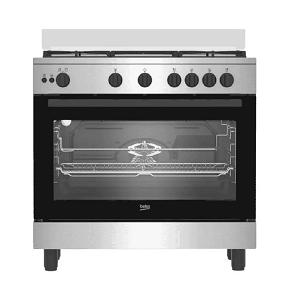 Beko Gas Cooker 5 Burners with Cooling & Cooking Fans, Cast Iron Grids, 90cm, Full Safety – Model BGGR 12113 GXF