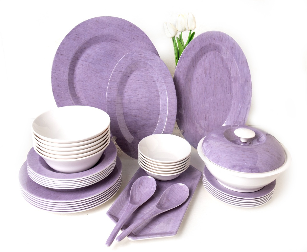 Melamine set 38 pcs round light purple
