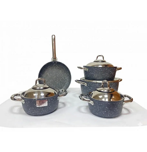 Saflon granite cookware set, 9 pieces, round, gray, stainless steel handles