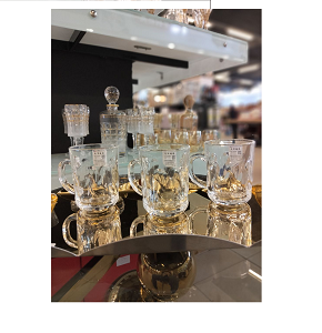Living Home 6-piece glass mug set with handle, crinkled and unique texture that reflects light, unexpected elegance in texture LXZB24-1



