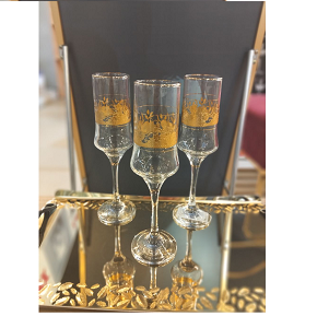 AL SAQR Glass Set, 6 Pieces, Floral Engraving with Gold Lines - 9066-2