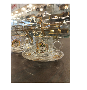 Queen Espresso Cup Set Embossed Flower – Hand-Embellished, 6 Pieces
