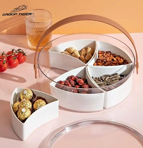 Snack Tray 5 Plastic Compartments With Acrylic Holder and Handle - ABDO-79-70