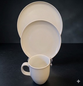 Venus porcelain dinnerware set, 31 pieces, matte olive.
