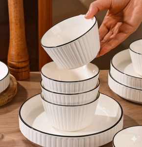 Porcelain Breakfast Set,5Piece,White Ribbed Conical Design-abdo-33-109BC