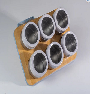 Tessie & Jessie Glass Spice Set 6 Pieces with Wooden Base SK-9369
