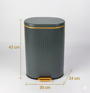 Trash bin 12 liters - round gray with striped design - hydraulic open
