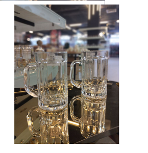 Living Home 2-piece mug set with handle, geometric faceted design, thick glass and heavy base 


