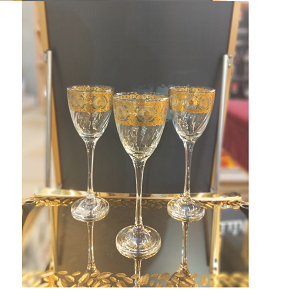 Al-Saqr Glass Set, 6Pieces Wavy Design with Gold Engravings - 778-15