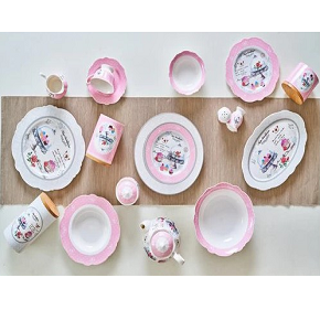 Bangladesh dinner set, 51 pieces, in vibrant rose colors with a Girls' Kingdom design – Code YK15916
