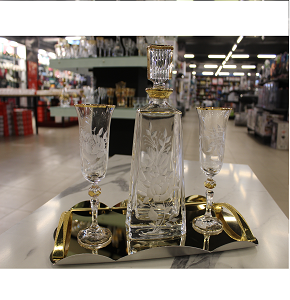 Crystal Sherbet Set Laura Engraved Decorative Flower Gold
