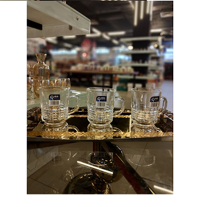 Living Home 6-piece glass mug set with engraved grid design that adds elegance and luxury LXZB24-9
