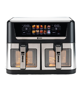 BENZ DOUBLE AIRFRYER 12L (6L+6L) 2800WAT DIGITAL SILVER BAFB1205