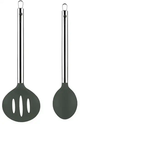 Two-Piece Spoon Set (Soup Spoon & Slotted Spoon) with Stainless Steel Handles - Spanish Brand: Suitable for non-stick cookware and heat resistant.

