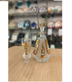 Sherbat Set Hexagonal Bohemian Embossed Flower – Hand-Embellished, 7 Pieces
