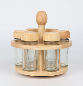 Spice Set Rotating – 6 Pieces with Wooden Lids - K6458