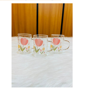 Mug Set Glass 3 Pcs With Floral Design MG1605-11