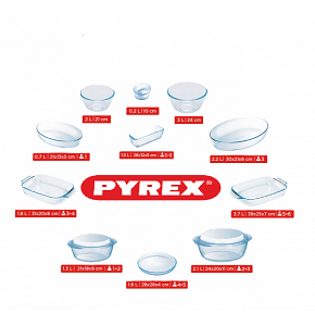 Pyrex Set – 13 Pieces – 2 Rectangular Dishes + 2 Oval Dishes + 2 Casseroles with Lids + 5 Dessert Plates – With Box
