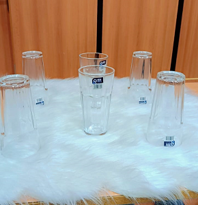 Living Home 6-piece transparent glass mug set with an elegant multi-faceted design and thick base 
