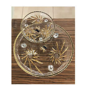 2M fan filling gilded 6 small plates + large plate set

