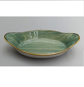 Danny Home oval porcelain casserole with two handles in artistic olive intertwined colors CZT04-46

