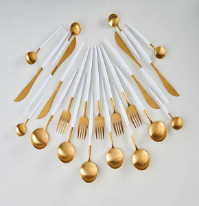 Set of 4 bouillon spoons gold with white handle code C12-11 WHITE
