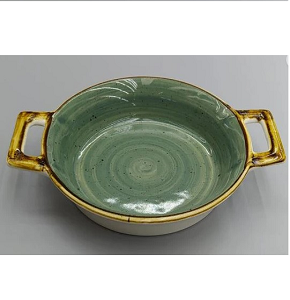 Danny Home round porcelain casserole with artistic olive colors and two rectangular handles CZT04-53

