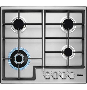 ZANUSSI Hob Built-in Gas, 60 cm 4 Burners Full Safety Cast Iron Supports, Stainless Steel - ZGH66424XS