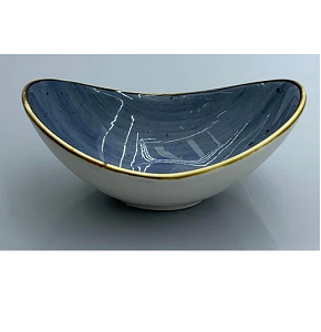 Single porcelain bowl Danny Home sea wave shape with artistic navy blue intertwined colors and gilded edges CZT05-86
