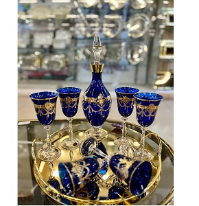 Czech Sherbat Set Banto Gold Engraved Luster – Hand-Embellished, 7 Pieces
