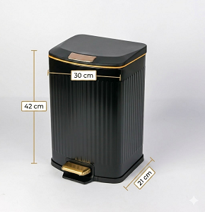 Trash bin 12 liters - matte black with striped design - hydraulic open

