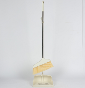 BROOM and dustpan set with long metal handle and soft bristles Beige