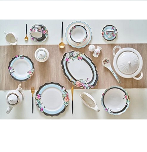 Bangladesh dinner set, 113 pieces, with embossed pattern and multicolored floral design, featuring a spring theme – Code 19A256
