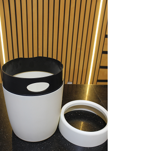 Turkish round white trash bin.

