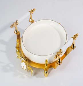 Round Sweet Tray Snow White Style with Gold Handles and Bases MD0535


