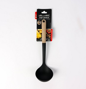 Wellmes Silicone Ladle with Wooden Handle – For Preparing and Serving Soups and Sauces
