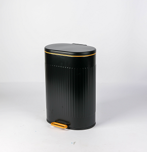 Trash bin 12 liters - round black with striped design - hydraulic open
