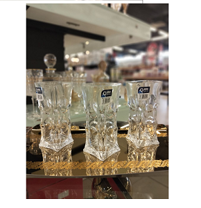 Living Home glass mug, set of 6 pieces, transparent with a unique square design, heavy base, and geometric decorations


