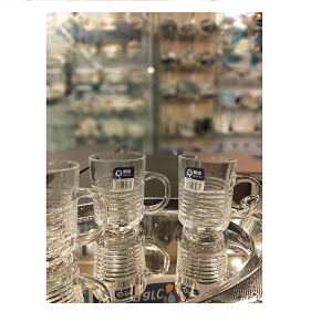 Living Home 6-piece glass mug set with handle, repeated horizontal lines design for texture and modern rhythm 
