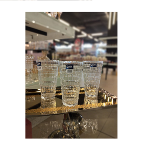 Living Home 6-piece transparent glass mug set with a modern vertical wavy design 
