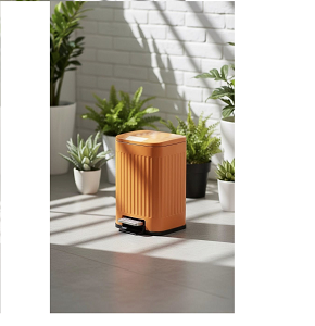 Trash bin 12 liters - orange with striped design - hydraulic open
