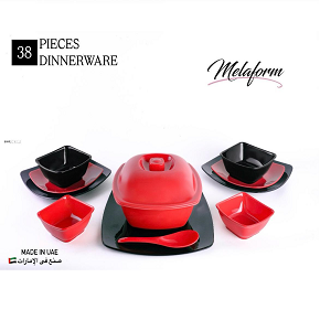 Melamine Dinner Set "Melaform" – 38 Pieces (Includes: 6 Large Plates – 6 Deep Plates – 6 Dessert Plates – 6 Small Bowls – 6 Large Bowls – 4 Serving Pieces – Lidded Salad Bowl – Large Bowl – Spoon) Col